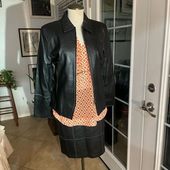 Vintage Paolo Santini leather skirt and jacket 8 whoa details - Picture 1 of 12